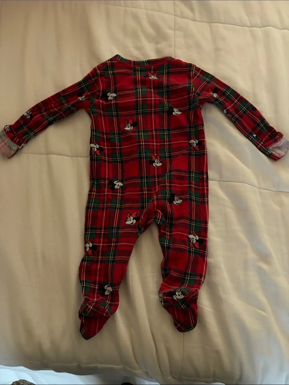 Old Navy X Disney Red Plaid Mini Mouse Footed One-Piece Pajama size 3-6 months